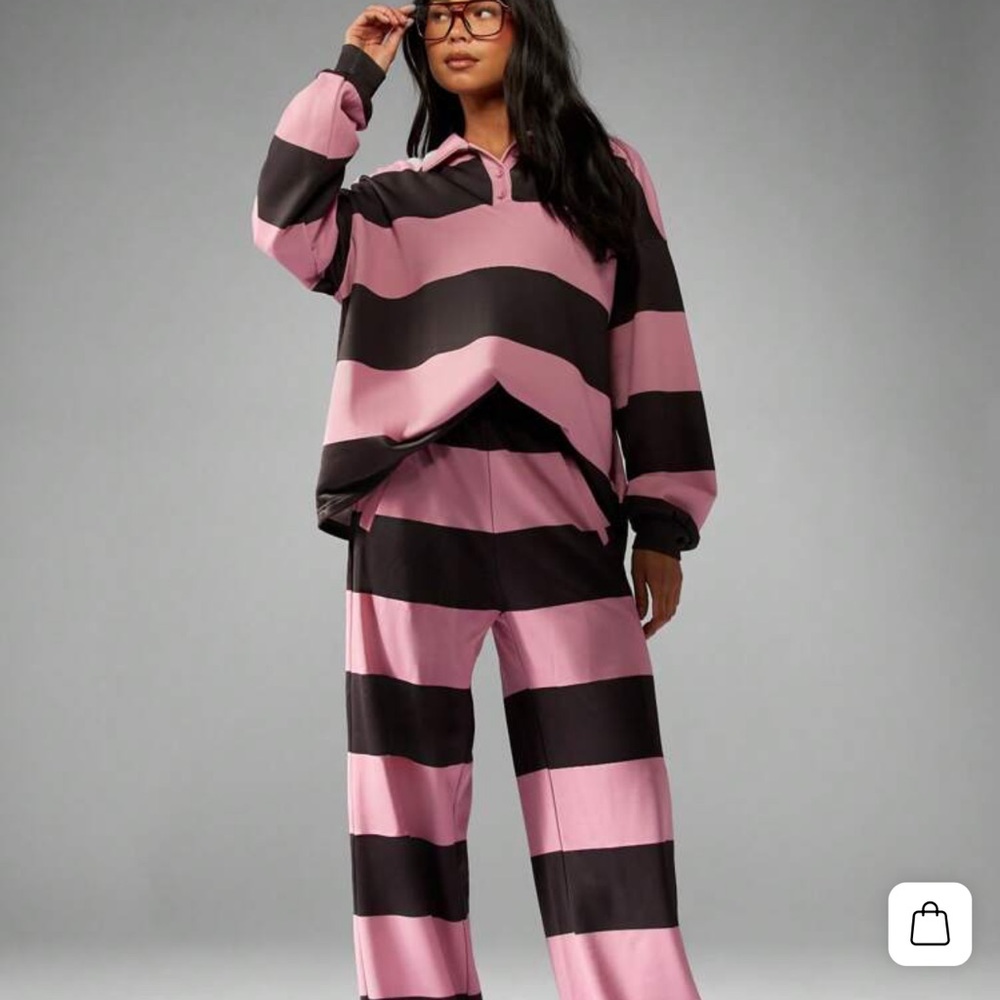 MISSGUIDED Striped Rugby Collared Set With Wide Leg Pants